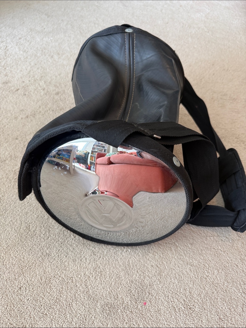Vintage 1990s Little Earth Productions Upcycled VW Hubcap and Tire Rubber Duffle